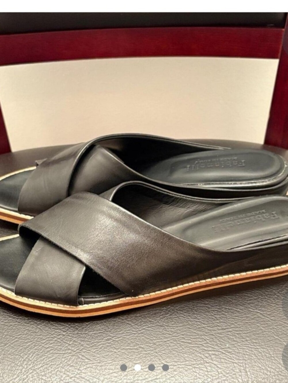 Fabianelli Black Leather Crossover Slide Sandals - Women